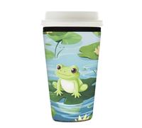 Myfsucce Manicotto per tazza da caffè, riutilizzabile, in neoprene, con stampa di foglie di loto a forma di rana, spessore 2 mm, dimensioni 623-680,4 g