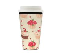 Myfsucce Manicotto per tazza da caffè riutilizzabile, manica in neoprene con stampa cupcake alla frutta, spessore 2 mm, dimensioni 16-28 once