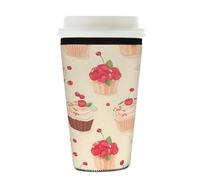 Myfsucce Manicotto per tazza da caffè riutilizzabile, manica in neoprene con stampa cupcake alla frutta, spessore 2 mm, dimensioni 623-680,4 g