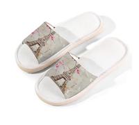 Myfsucce Pantofole da donna, con punta aperta, antiscivolo, comode, traspiranti, estive, in lino, pantofole da casa per donne e uomini, per interni, Parigi Torre Eiffel Cherry Flower, 38.5/39.5 EU