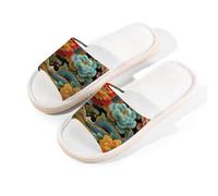 Myfsucce Pantofole da donna, con punta aperta, antiscivolo, comode, traspiranti, estive, in lino, pantofole da casa per donne e uomini, per interni, Drago Cinese Peonia Fiore, 41/42 EU