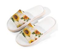 Myfsucce Pantofole da donna, con punta aperta, antiscivolo, comode, traspiranti, estive, in lino, pantofole da casa per donne e uomini, per interni, Manoscritto Girasoli Vintage, 38.5/39.5 EU