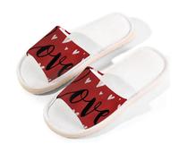 Myfsucce Pantofole da donna, con punta aperta, antiscivolo, comode, traspiranti, estive, in lino, pantofole da casa per donne e uomini, per interni, Cuore d'amore con lettere, 38.5/39.5 EU