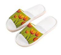Myfsucce Pantofole da donna, con punta aperta, antiscivolo, comode, traspiranti, estive, in lino, pantofole da casa per donne e uomini, per interni, Arancione Rosso Tulipano Fiore Verde, 42.5/43 EU
