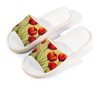 Myfsucce Pantofole da donna, con punta aperta, antiscivolo, comode, traspiranti, estive, in lino, pantofole da casa per donne e uomini, per interni, Tulipano Rosso Fiori Gialli, 42.5/43 EU