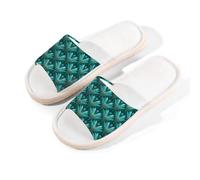Myfsucce Pantofole da donna, con punta aperta, antiscivolo, comode, traspiranti, estive, in lino, pantofole da casa per donne e uomini, per interni, Art Deco Fan Pattern Teal Oro, 38.5/39.5 EU