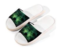 Myfsucce Pantofole da donna, con punta aperta, antiscivolo, comode, traspiranti, estive, in lino, pantofole da casa per donne e uomini, per interni, Testa di lupo neon verde, 40/40.5 EU