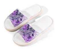 Myfsucce Pantofole da donna, con punta aperta, antiscivolo, comode, traspiranti, estive, in lino, pantofole da casa per donne e uomini, per interni, Grim Reaper Scheletro Incandescente Viola, 41/42 EU
