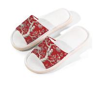 Myfsucce Pantofole da donna, con punta aperta, antiscivolo, comode, traspiranti, estive, in lino, pantofole da casa per donne e uomini, per interni, Tiger Rabbit Red Chinoiserie, 38.5/39.5 EU