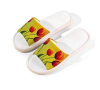 Myfsucce Pantofole da donna, con punta aperta, antiscivolo, comode, traspiranti, estive, in lino, pantofole da casa per donne e uomini, per interni, Rosso Arancione Tulipano Fiore Giallo, 38.5/39.5 EU