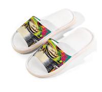 Myfsucce Pantofole da donna, con punta aperta, antiscivolo, comode, traspiranti, estive, in lino, pantofole da casa per donne e uomini, per interni, Vaso a forma di rana dagli occhi rossi, 38.5/39.5