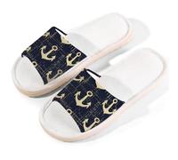 Myfsucce Pantofole da donna, con punta aperta, antiscivolo, comode, traspiranti, estive, in lino, pantofole da casa per donne e uomini, per interni, Modello di struttura di ancoraggio blu navy, 38.5