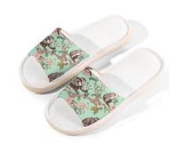 Myfsucce Pantofole da donna, con punta aperta, antiscivolo, comode, traspiranti, estive, in lino, pantofole da casa per donne e uomini, per interni, Scimmie floreali, 38.5/39.5 EU