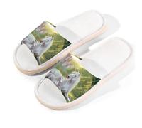 Myfsucce Pantofole da donna, con punta aperta, antiscivolo, comode, traspiranti, estive, in lino, pantofole da casa per donne e uomini, per interni, Coppia di unicorni Foresta illuminata, 40/40.5 EU