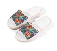 Myfsucce Pantofole da donna, con punta aperta, antiscivolo, comode, traspiranti, estive, in lino, pantofole da casa per donne e uomini, per interni, Ritratti etnici a mosai, 38.5/39.5 EU