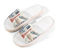 Myfsucce Pantofole da donna, con punta aperta, antiscivolo, comode, traspiranti, estive, in lino, pantofole da casa per donne e uomini, per interni, Francia Parigi Tour Eiffel, 38.5/39.5 EU