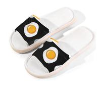 Myfsucce Pantofole da donna, con punta aperta, antiscivolo, comode, traspiranti, estive, in lino, pantofole da casa per donne e uomini, per interni, Uovo Fritto Nero, 41/42 EU