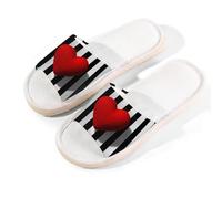 Myfsucce Pantofole da donna, con punta aperta, antiscivolo, comode, traspiranti, estive, in lino, pantofole da casa per donne e uomini, per interni, Cuore in feltro rosso a righe, 41/42 EU