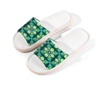 Myfsucce Pantofole da donna, con punta aperta, antiscivolo, comode, traspiranti, estive, in lino, pantofole da casa per donne e uomini, per interni, Retro Groovy Fiore Verde, 38.5/39.5 EU