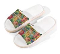 Myfsucce Pantofole da donna, con punta aperta, antiscivolo, comode, traspiranti, estive, in lino, pantofole da casa per donne e uomini, per interni, Bizzarra città mediterranea, 41/42 EU