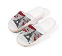 Myfsucce Pantofole da donna, con punta aperta, antiscivolo, comode, traspiranti, estive, in lino, pantofole da casa per donne e uomini, per interni, Parigi Torre Eiffel Ombrello Rosso, 38.5/39.5 EU