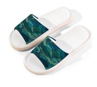 Myfsucce Pantofole da donna, con punta aperta, antiscivolo, comode, traspiranti, estive, in lino, pantofole da casa per donne e uomini, per interni, Blu Verde Onde Turbinii Scarabocchi, 38.5/39.5 EU