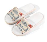 Myfsucce Pantofole da donna, con punta aperta, antiscivolo, comode, traspiranti, estive, in lino, pantofole da casa per donne e uomini, per interni, Bus britannico di Londra Big Ben, 38.5/39.5 EU
