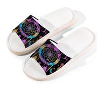 Myfsucce Pantofole da donna, con punta aperta, antiscivolo, comode, traspiranti, estive, in lino, pantofole da casa per donne e uomini, per interni, Acchiappasogni etnico colorato, 40/40.5 EU