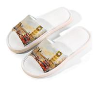 Myfsucce Pantofole da donna, con punta aperta, antiscivolo, comode, traspiranti, estive, in lino, pantofole da casa per donne e uomini, per interni, Londra Red Bus Big Ben Pittura, 38.5/39.5 EU