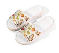 Myfsucce Pantofole da donna, con punta aperta, antiscivolo, comode, traspiranti, estive, in lino, pantofole da casa per donne e uomini, per interni, Foglie d'acero autunnale Scoiattolo, 42.5/43 EU