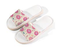 Myfsucce Pantofole da donna, con punta aperta, antiscivolo, comode, traspiranti, estive, in lino, pantofole da casa per donne e uomini, per interni, Romantico CD Pattern, 38.5/39.5 EU