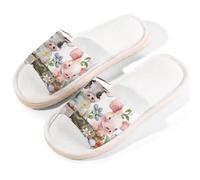 Myfsucce Pantofole da donna, con punta aperta, antiscivolo, comode, traspiranti, estive, in lino, pantofole da casa per donne e uomini, per interni, Simpatico maiale con, 38.5/39.5 EU