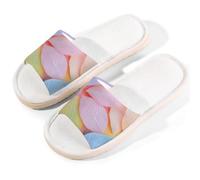 Myfsucce Pantofole da donna, con punta aperta, antiscivolo, comode, traspiranti, estive, in lino, pantofole da casa per donne e uomini, per interni, Gocce d'acqua con foglie colorate, 41/42 EU