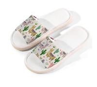 Myfsucce Pantofole da donna, con punta aperta, antiscivolo, comode, traspiranti, estive, in lino, pantofole da casa per donne e uomini, per interni, Acquerello Llama Cactusv, 40/40.5 EU