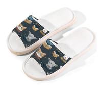 Myfsucce Pantofole da donna, con punta aperta, antiscivolo, comode, traspiranti, estive, in lino, pantofole da casa per donne e uomini, per interni, Leggere gli amici degli animali, 41/42 EU