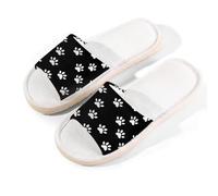Myfsucce Pantofole da donna, con punta aperta, antiscivolo, comode, traspiranti, estive, in lino, pantofole da casa per donne e uomini, per interni, Bianco Pet Paws Nero, 40/40.5 EU