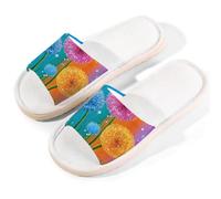 Myfsucce Pantofole da donna, con punta aperta, antiscivolo, comode, traspiranti, estive, in lino, pantofole da casa per donne e uomini, per interni, Arcobaleno Tre Fiori Di Tarassaco, 38.5/39.5 EU