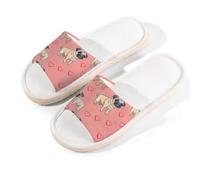 Myfsucce Pantofole da donna, con punta aperta, antiscivolo, comode, traspiranti, estive, in lino, pantofole da casa per donne e uomini, per interni, Pug Puppy Dog Love Heart, 38.5/39.5 EU