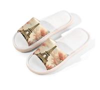 Myfsucce Pantofole da donna, con punta aperta, antiscivolo, comode, traspiranti, estive, in lino, pantofole da casa per donne e uomini, per interni, Retro Torre Eiffel Parigi Flower, 38.5/39.5 EU