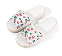 Myfsucce Pantofole da donna, con punta aperta, antiscivolo, comode, traspiranti, estive, in lino, pantofole da casa per donne e uomini, per interni, Rosso Verde Pet Paws Bianco, 38.5/39.5 EU