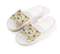 Myfsucce Pantofole da donna, con punta aperta, antiscivolo, comode, traspiranti, estive, in lino, pantofole da casa per donne e uomini, per interni, Beige Camo Pet Zampe Ossa, 42.5/43 EU