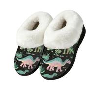 Myfsucce Pantofole soffici da donna e uomo, calde e accoglienti, con retro chiuso | Collare in pelliccia sintetica pelosa, suola in gomma TPR antiscivolo, per interni ed esterni, motivo dinosauro