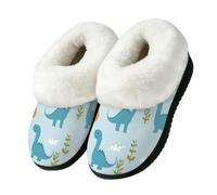 Myfsucce Pantofole soffici da donna e uomo, calde e accoglienti, con retro chiuso | Collare in pelliccia sintetica pelosa, suola in gomma TPR antiscivolo, per interni ed esterni, motivo dinosauro bambino