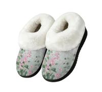 Myfsucce Pantofole soffici da donna e uomo, calde e accoglienti, con retro | Collare in pelliccia sintetica pelosa, suola in gomma TPR antiscivolo, per interni ed esterni, foglie di vite rosa da