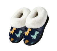 Myfsucce Pantofole soffici da donna e uomo, calde e accoglienti, con retro | Collare in pelliccia sintetica pelosa, suola in gomma TPR antiscivolo, per interni ed esterni, motivo dinosauro cartone