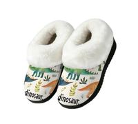 Myfsucce Pantofole soffici da donna e uomo, calde e accoglienti, con retro | Collare in pelliccia sintetica pelosa, suola in gomma TPR antiscivolo, per interni ed esterni, motivo dinosauro cartone