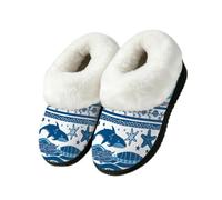 Myfsucce Pantofole soffici da donna e uomo, calde e accoglienti, con retro | Collare in pelliccia sintetica pelosa, suola in gomma TPR antiscivolo, per interni ed esterni, stile etnico con balena marina
