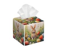 Myfsucce Porta fazzoletti quadrato in pelle con uova di coniglio pasquale, impermeabile, decorativo, per bagno, soggiorno e camera da letto