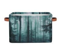 Myfsucce Scatole portaoggetti in tessuto con manici, color foglia di tè, foresta nebbiosa, pieghevole, grande, per la casa, 38 x 28 x 24 cm, confezione da 1