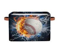 Myfsucce Scatole portaoggetti in tessuto con manici, motivo baseball, fuoco, fulmini, acqua, pieghevoli, grandi, per la casa, 38 x 27 x 24 cm, confezione da 1